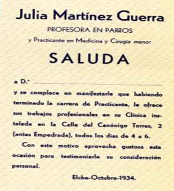 Julia Martínez Guerra, Profesora en partos.